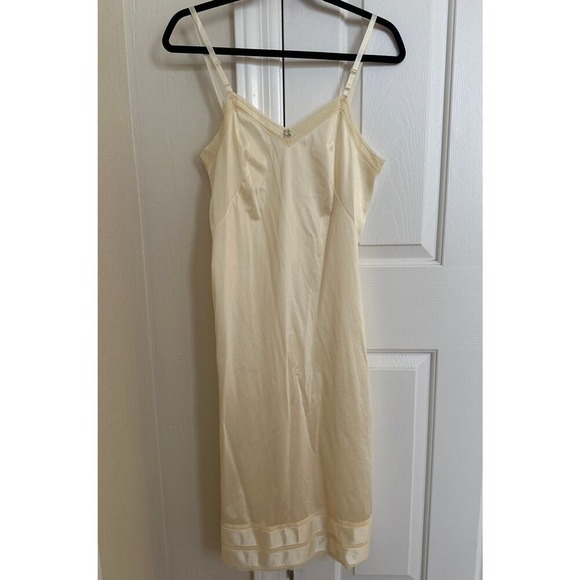 Vintage Other - Vintage Full Slip Dress Cream Lace Trim Adjustable Strap Lingerie‎